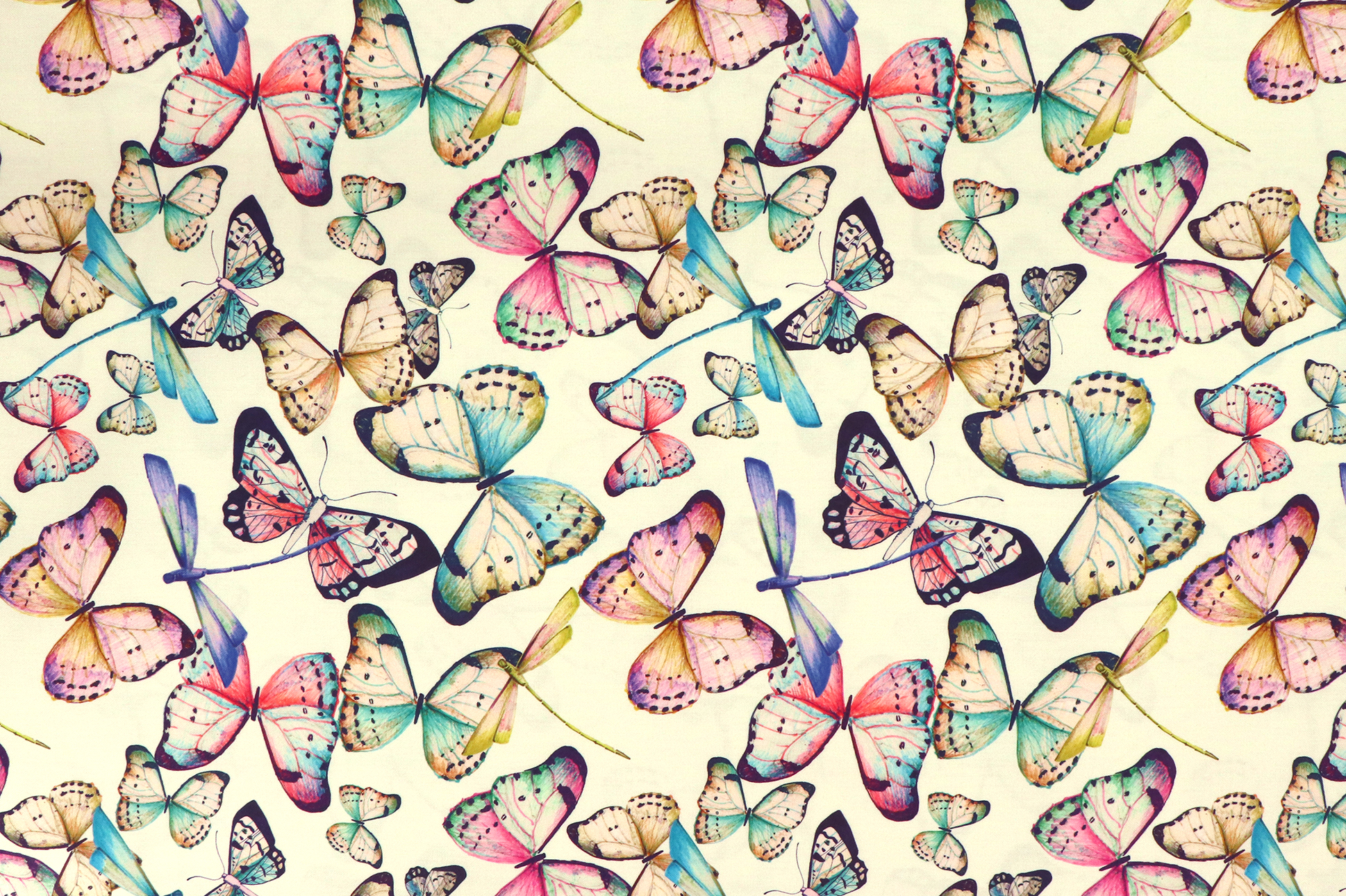 Tessuto da decorazione, dralon esterno, farfalle e libellule colorate