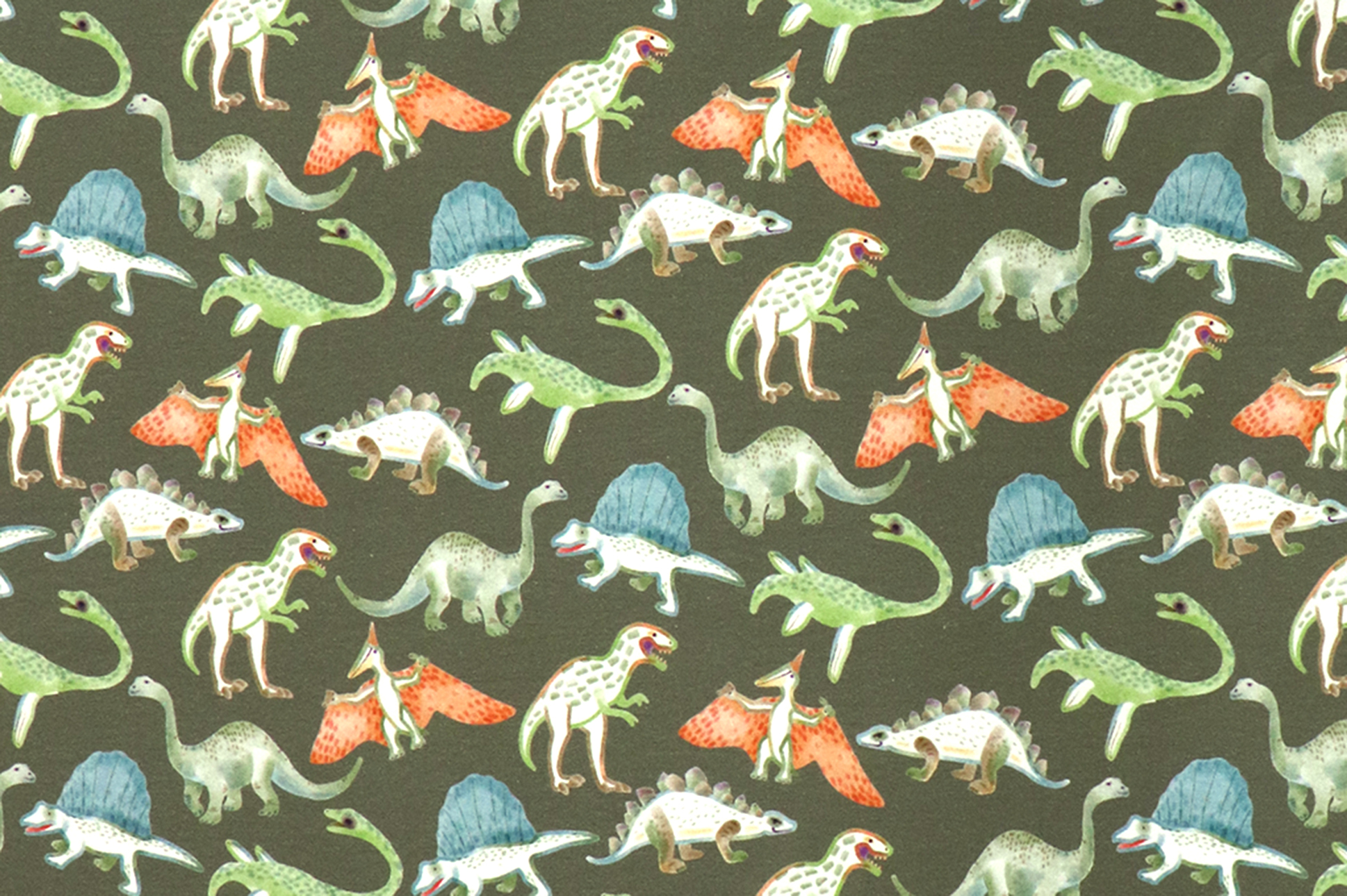 Jersey di cotone, dinosauri su verde