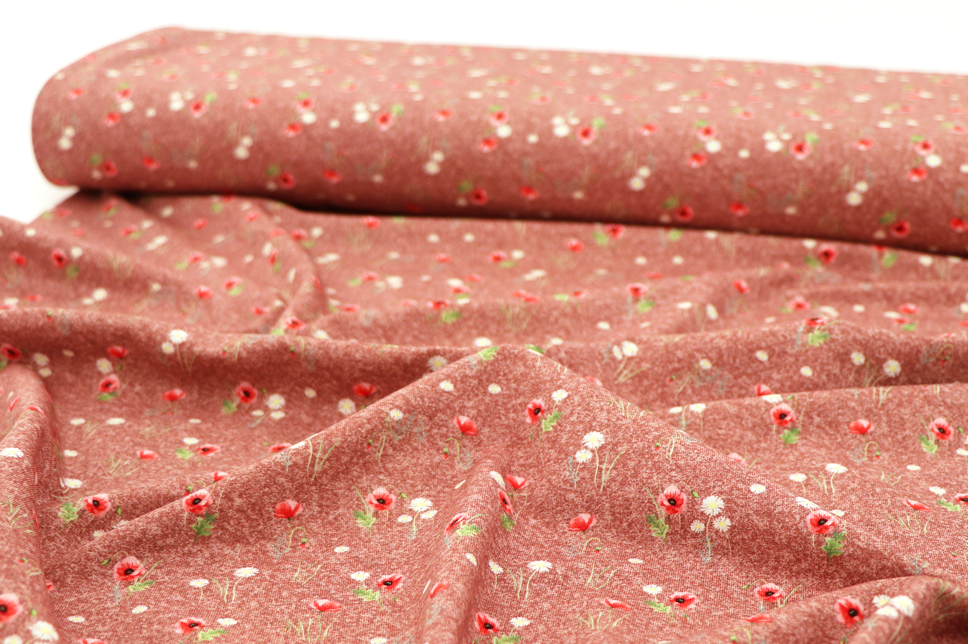 Jersey di cotone, papavero su fondo rosa antico melange