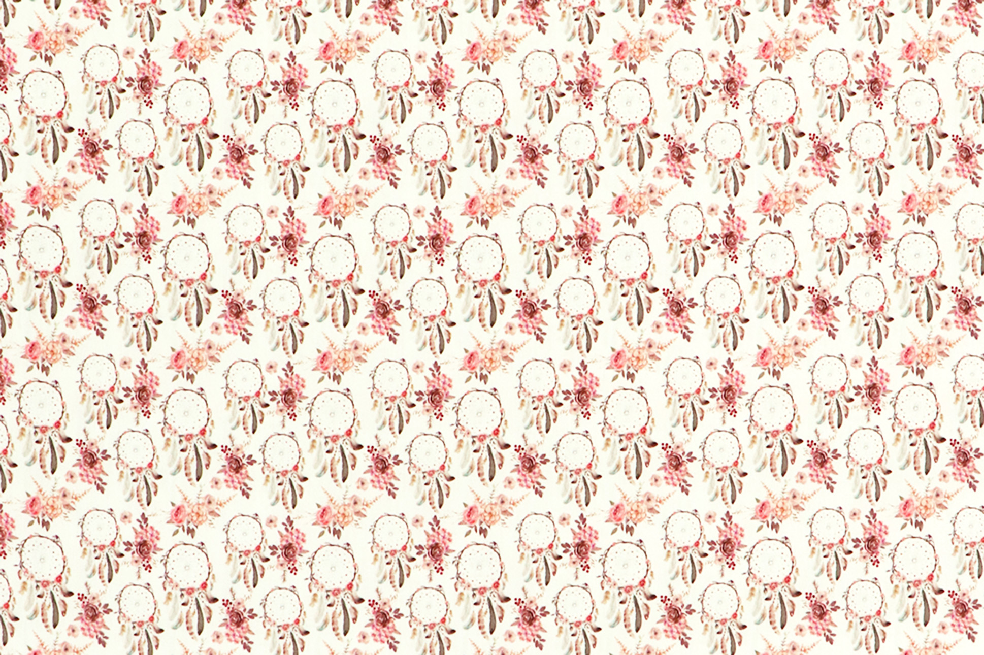 Popeline di cotone, acchiappasogni rosa con fiori su fondo bianco