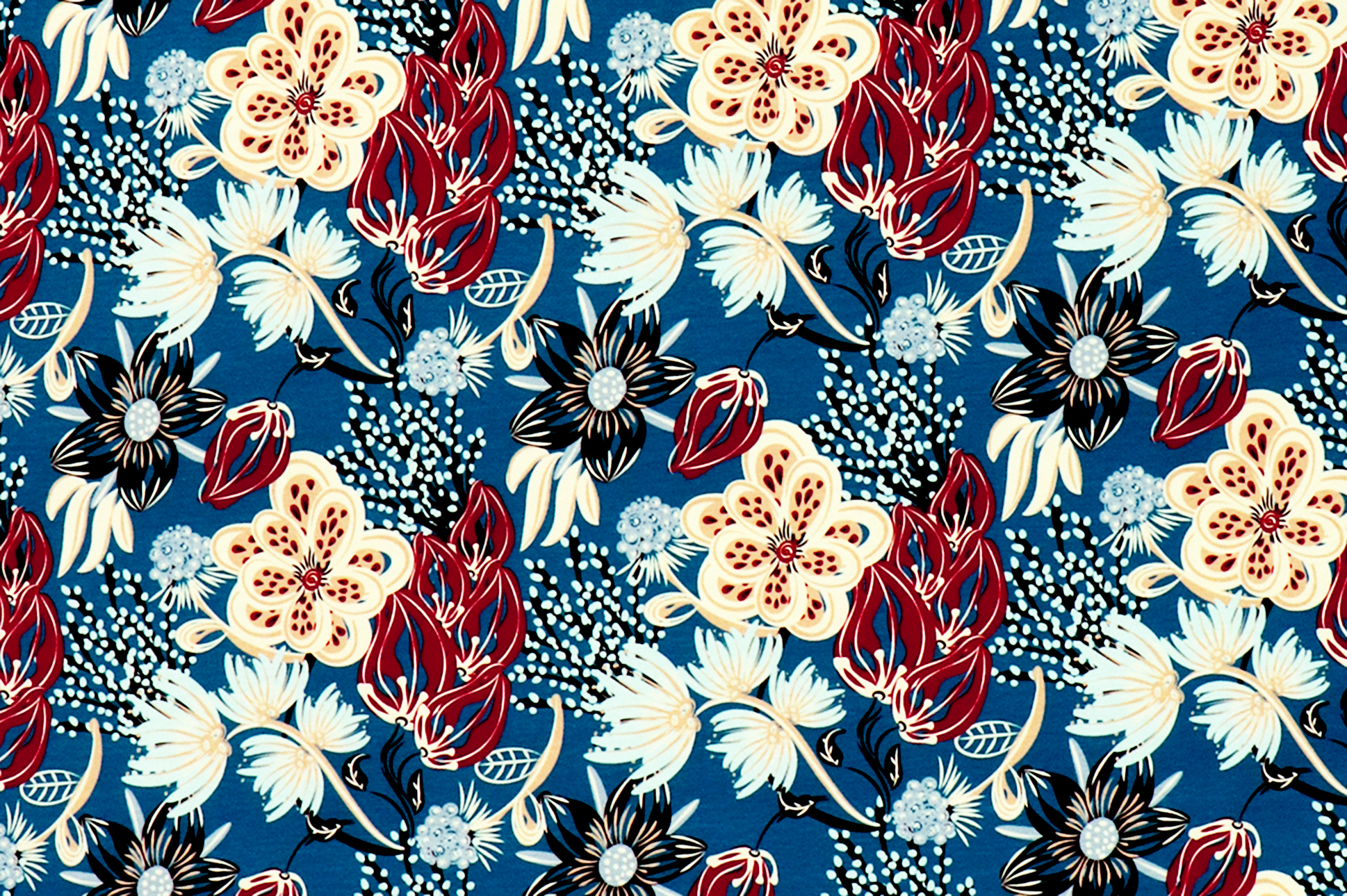 Jersey "Fräulein von Julie", motivo floreale su fondo blu petrolio