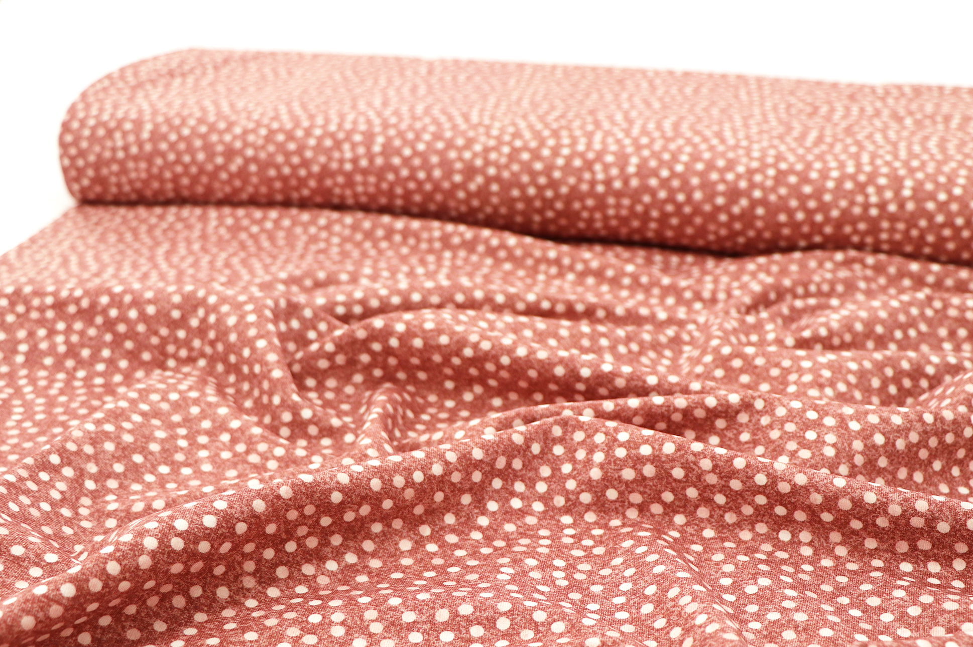 Jersey di cotone, punti bianchi su melange rosa antico