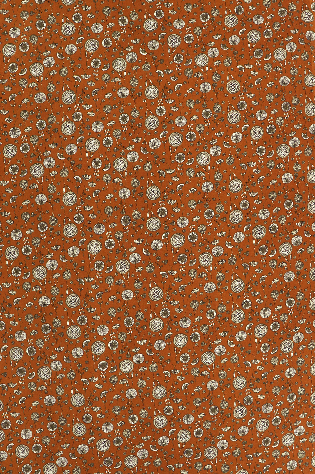 Popeline di cotone, motivo floreale su fondo marrone
