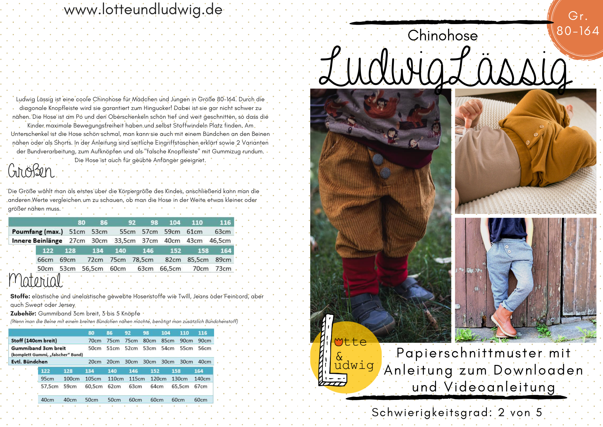 Cartamodello, Lotte & Ludwig – Pantaloni chino bambini