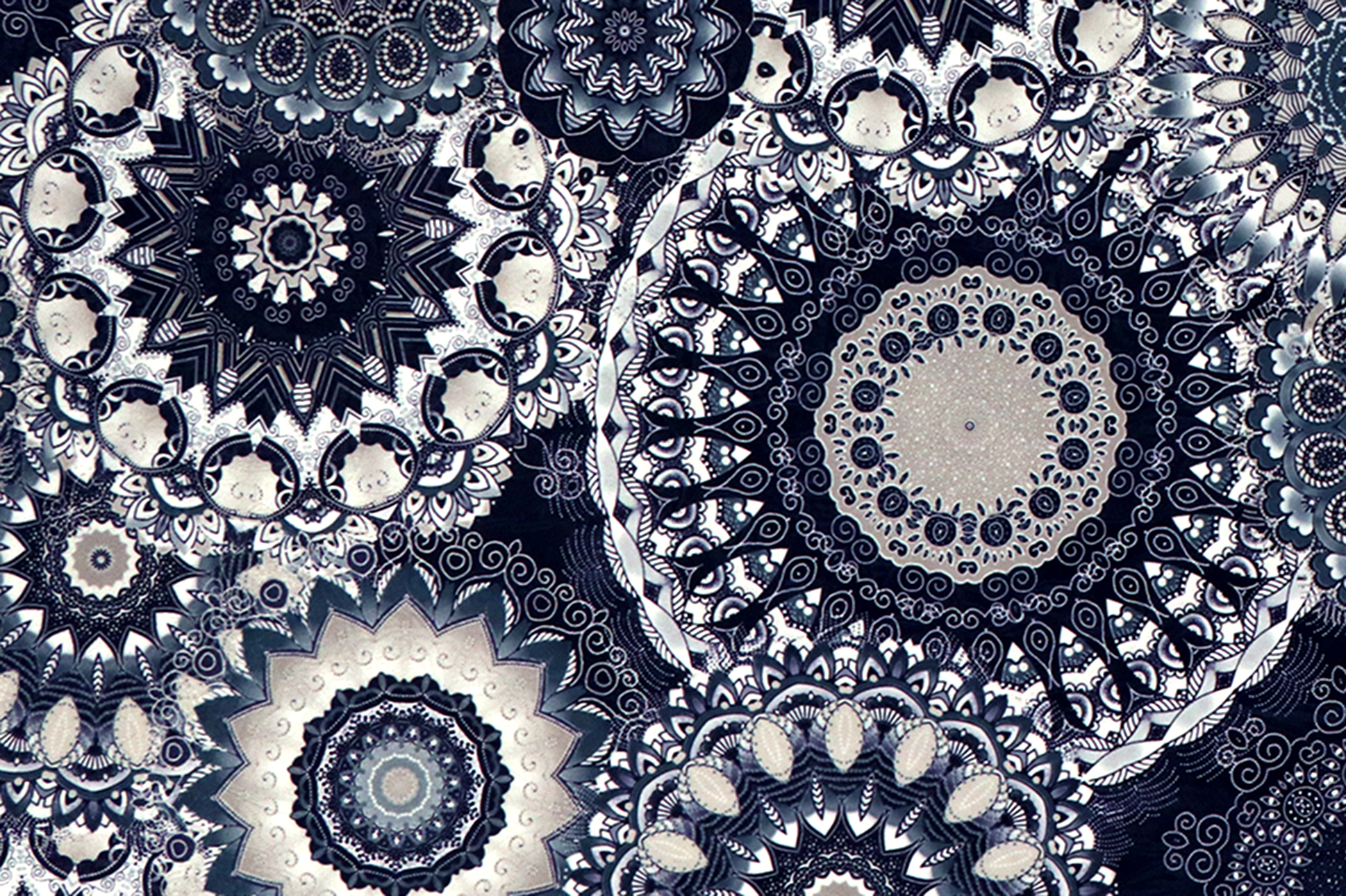 Tessuto per decorazioni, Mandala blu, damasco stampato
