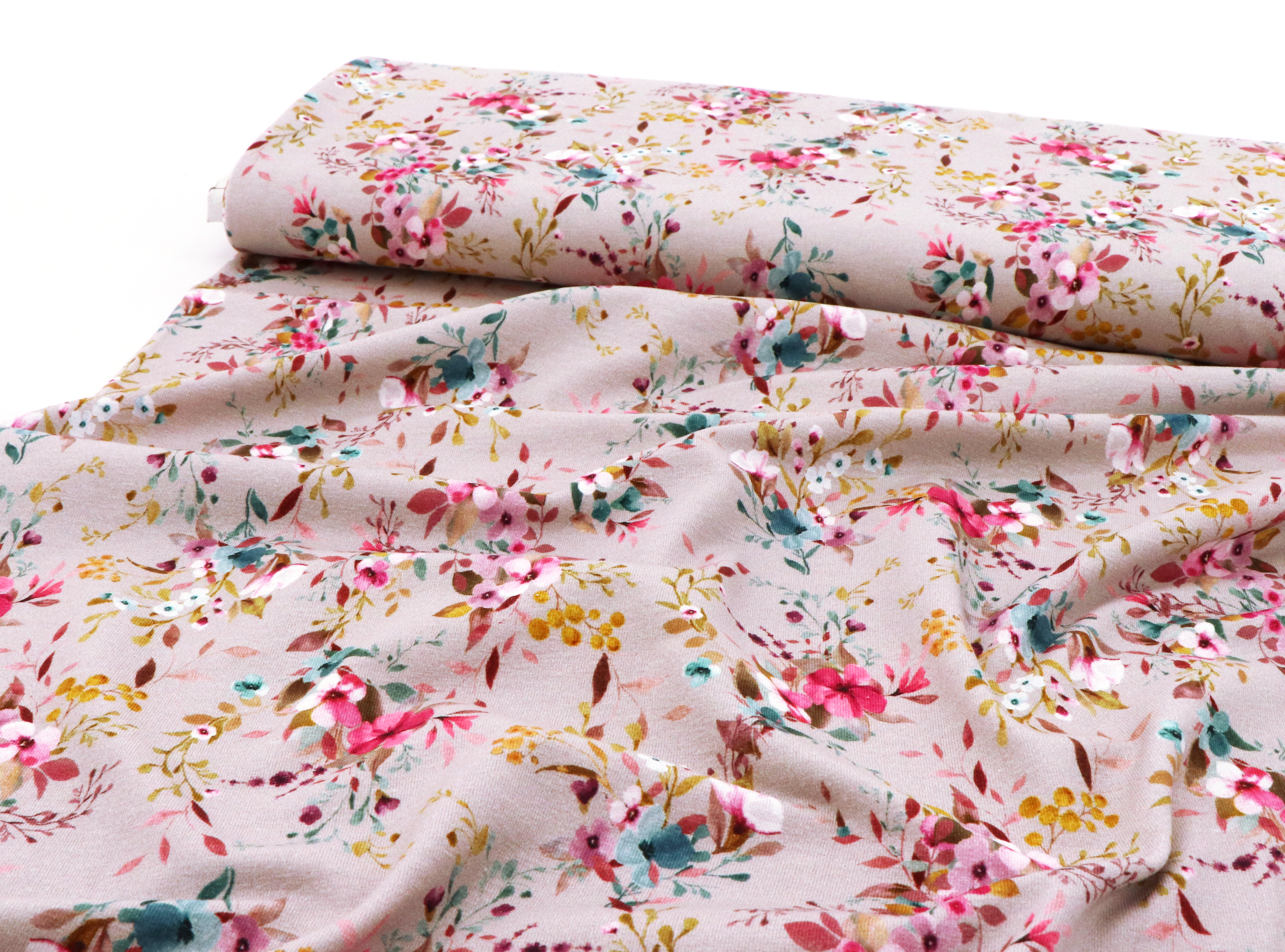 Jersey di cotone, fiori su grigio 