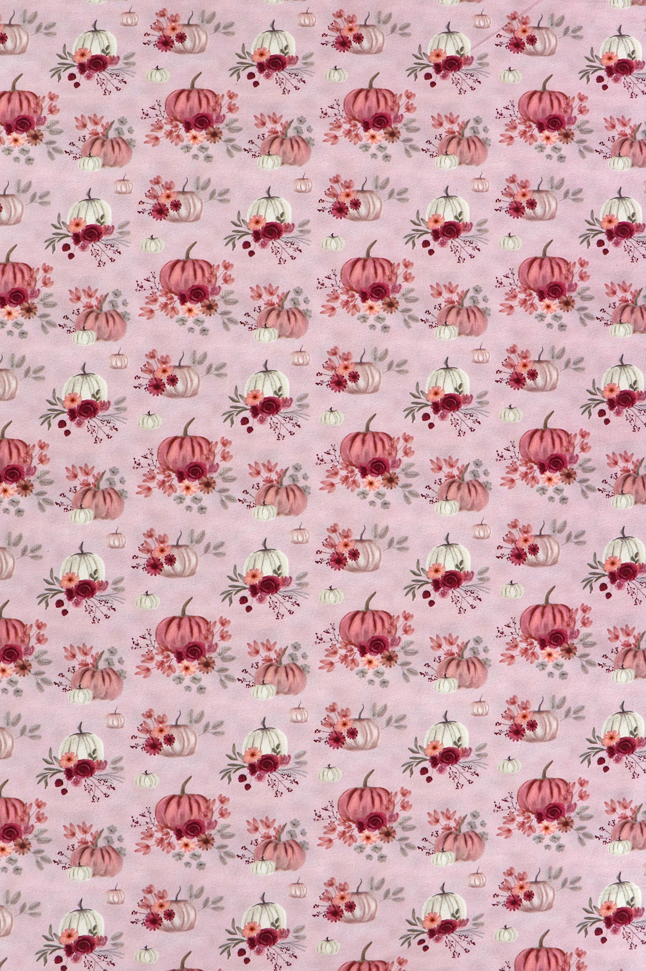 Jersey di cotone, fiori e zucche in tonalità di rosa